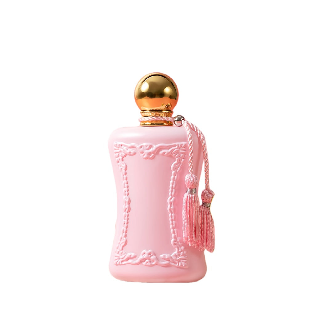 Eau de Parfum florale en flacon rose mat avec bouchon doré – 75 ml